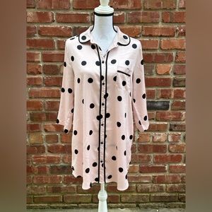 Kate Spade Pink Black Polka Dots Collared Button Sleep-Shirt Nightgown